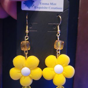 Flower Hand crafted earrings in Yellow.